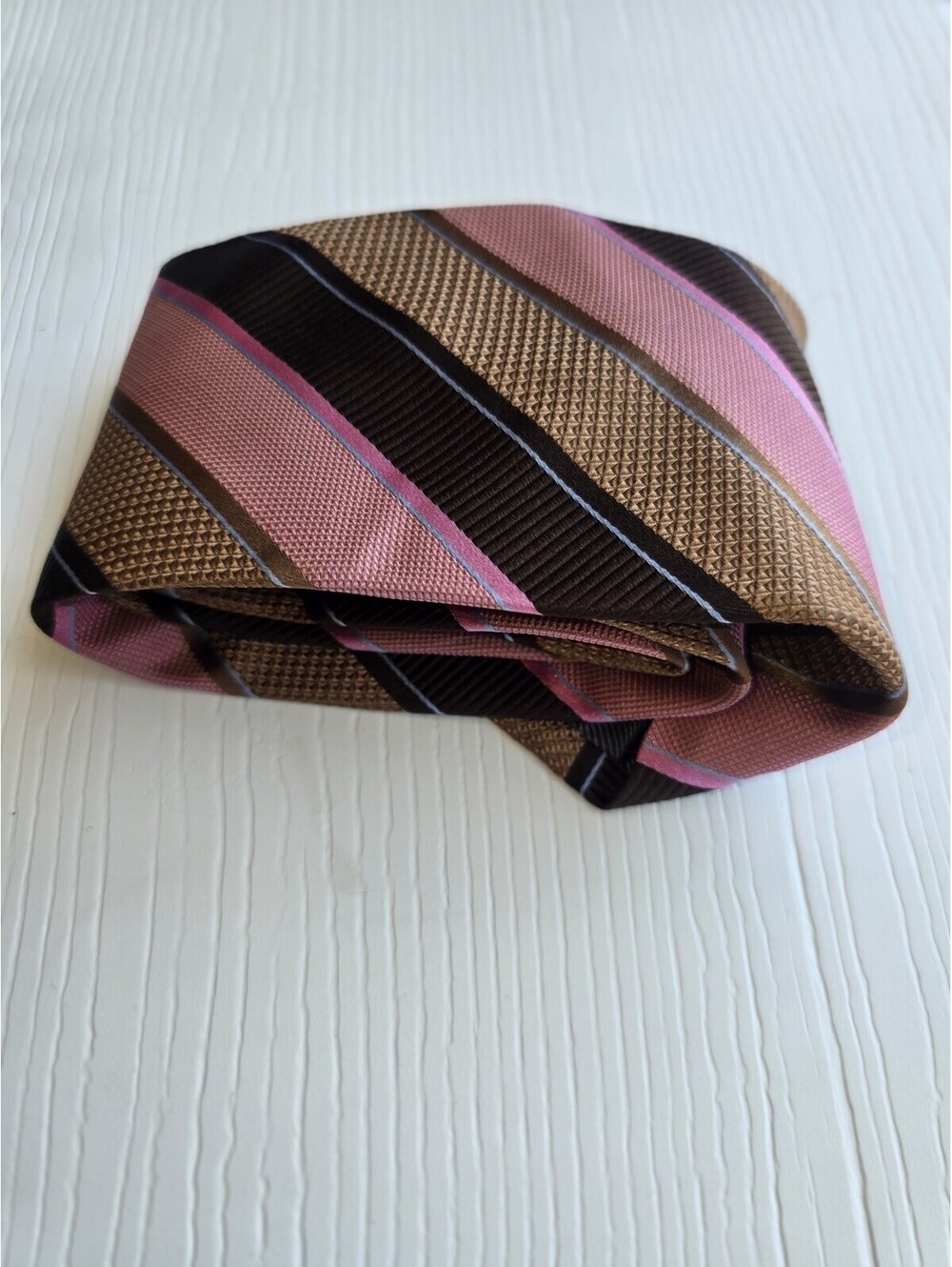 XMI Platinum Pink Brown Striped 100% Silk Men's Necktie